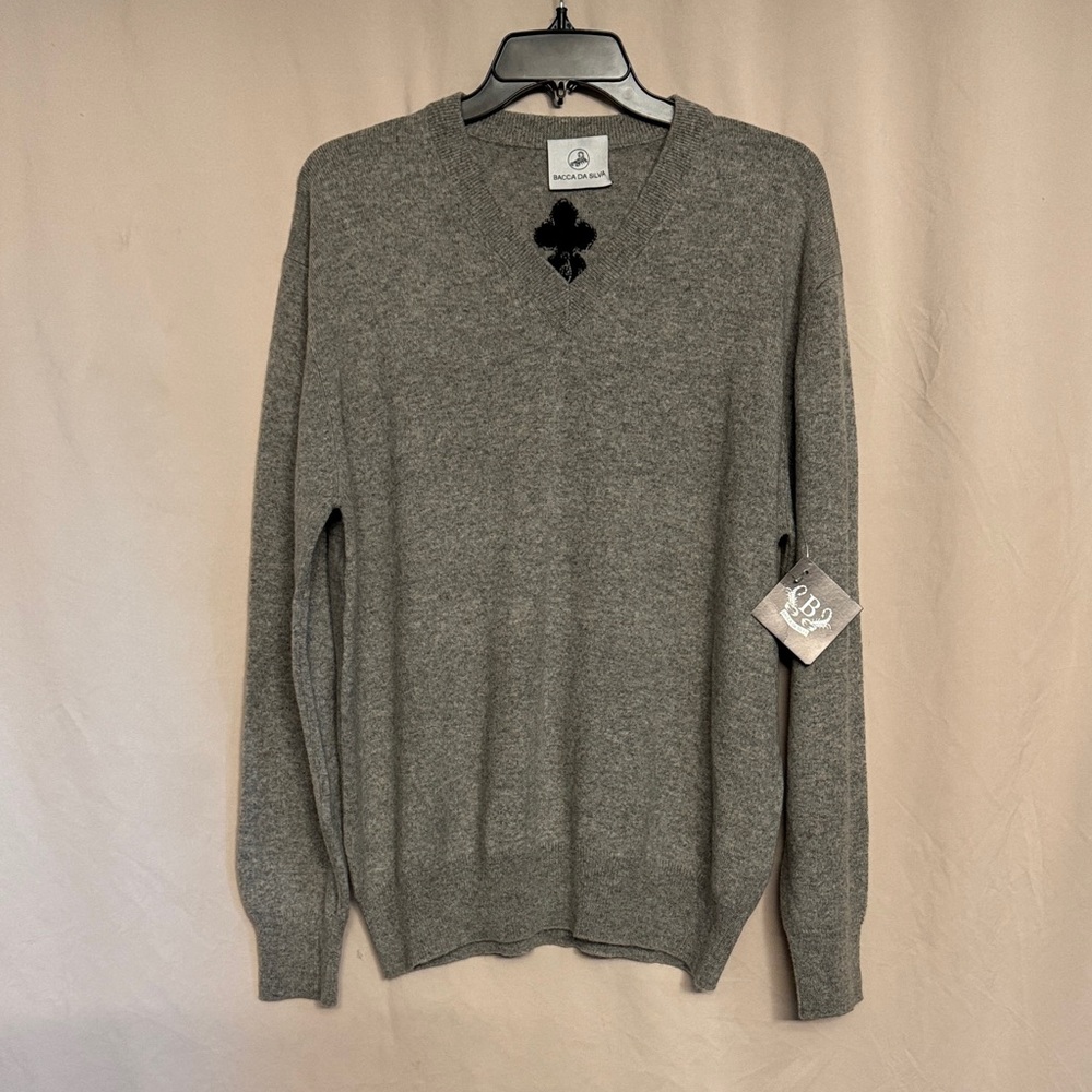Bacca Da Silva Crown Back 100% Cashmere Sweater, Size L, Color Gray/Black